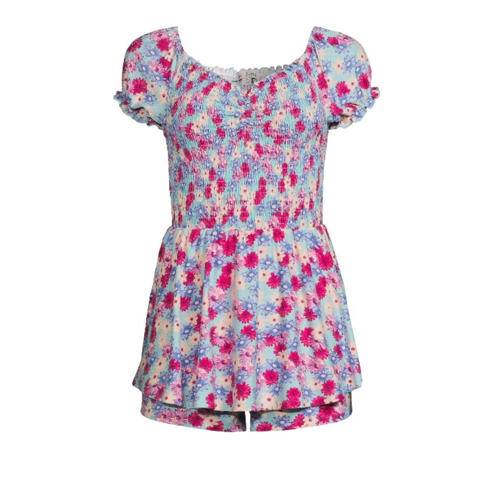 Floral Print Smocked Skirted Romper (4X)
